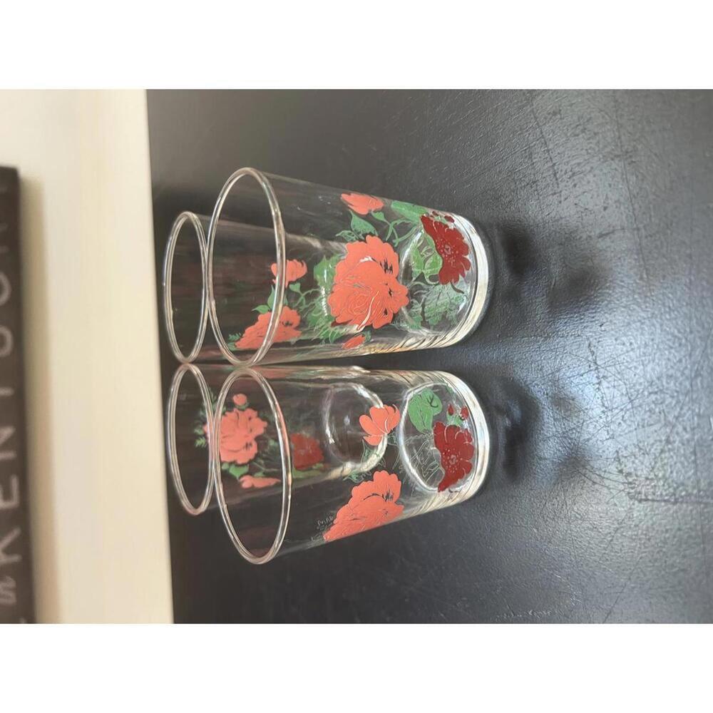 Vintage Federal Glass Juice Glasses w/ Roses - set of‎ 4